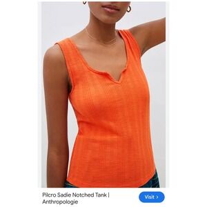 Pilcro Anthropologie Sadie Notched Tank Top Orange Textured Rib Knit Small